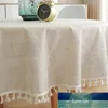 Pano cor sólida rodada toalha de mesa branco tassel tabela de chá protetor de piquenique decoração de linho