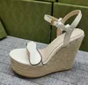 Merk Dames Sandalen Hoge Hakken Leren Platform Dia Sandaal Zwart Wit Geel Rood Blauw Roze Groen Designer Wedge 8-13cm Hakhoogte SCHOENEN NO291