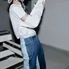 Blue Contrast Color Split Joint Long Wide Leg Jeans High Waist Loose Women Trousers Fashion Spring Autumn 1T276 211102