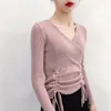 セーター女性のベースシャツの女性春と秋の韓国語バージョンのネクタイのVネック210427