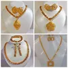 24 K Color oro Dubai Nigeria Francia flor pendiente/gran cola de Fénix collar conjunto de joyas mujeres regalo de boda