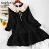 Neploe Sweet Cute Peter Pan Collar Women Dresses Autumn Winter New Loose Fashion Vestidos Chic Ruffles Patchwork Dress 1H791 210423