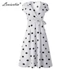 Leviorortin Designer Polka Dot Sukienka Deep V-Neck Krótki rękaw z Sashes Sukienki Kobiety Lato Maxi Sukienki White / Red / Navy 210527