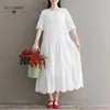 Robes d'été de printemps femmes demi-manches robe longue blanche crochet dentelle broderie coton Mori fille élégante fête robe longo 210520