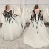 Klassische schwarze Elfenbein-Brautkleider in Übergröße, Brautkleider mit langen Ärmeln, V-Ausschnitt, Blumenapplikation, Schnürung, für Damen, individuelle formelle Party