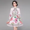 Dames high-end bedrukte jurk met lange mouwen en strik 2021 nieuwe herfstjurk nobele mode damesjurk boetiekjurken