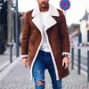 Autumn Fashion Solid Composite Suede Coats Men Winter Slim Warm Single Breasted Jacket Casual Turn-down Streetwear 211214