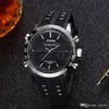 Män Top Luxury Watch Casual Quartz LED Digital Black Gummi Strap Mens Multifunktion Militär Klockor Vattentät Manlig Sport Armbandsur