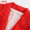 Tangada Frauen Mode Büro Tragen Rot Tweed Zweireiher Blazer Mantel Vintage Langarm Taschen Weibliche Oberbekleidung BE930 211006