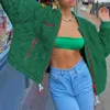 여자 재킷 2021 가을 겨울 녹색 대형 자켓 여성 패치 워크 Y2K 패션 빈티지 폭격기 느슨한 이불 코트