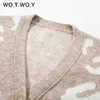 Wotwoy осень зима V-образным вырезом вязаные кардиганы женщин одиночные напечатанные свободные свитера женские повседневные кардиганы мягкие трикотажные изделия 210812