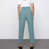 Femmes été décontracté solide cheville longueur pantalon ZA taille haute mode rue femme élégant pantalon droit pantalon vêtements 210721