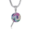 Hip Hop Bling Multicolor lipop Iced Out Bling Cubic Zircon Necklace & Pendant For Men Jewelry Charm Tennis Chain X0509