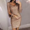 Tassel Lantern Sleeve Sequin Dress Women Sexig V Neck Bodycon Dresses Summer Fashion Elegant Party Sequined Vestidos