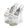 Sandals Women Gladiator High Heels 18cm Transparent Shoes Peep Toe Slip-On Platform Plus Size Summer Slippers