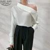 Seksi Gevşek Gömlek Blusas Bahar Beyaz Uzun Kollu Moda Kadın Bluz Şiş Yaka Mujer De Moda Giyim Bayanlar Tops 13544 210417