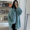 Lautaro Winter Longvize Ciepłe Miękkie Puszyste Faux Fur Coat Kobiety Kropla Ramię Z Długim Rękawem Casual Loose Korean Fashion 211110