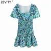 Femmes Sweet Agaric Dentelle Floral Print Plissé Slim Prairie Chic Femme Puff Sleeve Robe Volants Mini Robe DS8286 210416