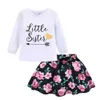 Mudkingdom Set di vestiti per ragazze Love Long Sleeve Spring Gonna per bambini Outfit Floral Little Big Sister Cute 210615