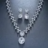 Emmaya mulheres aaa zircão grande pingente pesado claro cz nupcial conjunto para brincos de casamento de luxo conjuntos de jóias colar