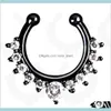 Studs Body 50Pcs Rhinestone Crystal Septum Clicker Rings Non Piercing Hanger Clip On Jewelry Fake Nose Hoop Piercings 6 Colors Dro6600026