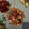 Künstliche Pfingstrose Blumenkugel Stoff Seide Hortensie Rose Blumenkranz für Weihnachtsbaum Hochzeit Party Anhänger Wandleuchte Dekor 211104