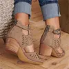 Vintage évider sandales mi talon été dames chaussures artificielle bout ouvert décontracté pompes de mariage femmes Sandalias chaussures décontractées Y0721