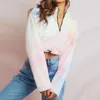 Kvinnor Hoodies Sweatshirts Kvinnor Långärmad Beskuren Sweatshirt Halv Zip Upp Tie-Dye Loose Pullover Crop Top Fuzzy Plush Drawtring Hem St