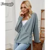 V-hals wrap slips stickad cardigan kvinnor höst vinter droppe långärmad outwear kvinnlig solid casual tröja 210510