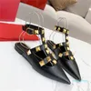 2021 Classics Women Sandals Pointed Rivets Slippers Nude Pumps High Heels Sandal Ankle Straps Spikes Slipper Genuine Leather Shoes