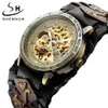 Antyczne skeleton Dial Mężczyźni Automatyczny Zegarek Mechaniczny Vintage Gothic Clock Steampunk Selfinging Zegarki Brown Rock Reloj Hombre Q0902