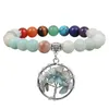 Beaded Strands Natural Amazonstone 7 Chakra Crystal Stretch String Bracelet Tree Of Life Charms Yoga Reiki Healing Energy Women Jewe Kent22