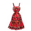 Fashion Spring Butterfly Printed Waist Thin Midi Vestidos Women's Ruffled Square Neck Sling Dress C381 210506