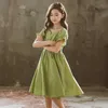 2021 summer Kids Dresses For Girls Cotton Green Children Teen Girl Dress Clothing Casual Clothes 5 6 7 8 9 10 11 12 14 15 Years Q0716
