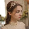 Feuille d'or Tiara Mariage Couronne de cheveux Floral Bridal Hairband Handmade Headpiece Femmes Party Prom Hair Tiaras 211214