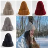 Homens retrô Mulheres Chapéu Inverno Outono Cor Sólida De Malha Beanie Beanie Quente Grosso Croque Casal Bonnet Pai Capacidade Criança