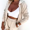 Kvinnors Tracksuits 2 stycken Set Kvinnor Fall Outfits Långärmad Fast Färg Zip Up Hoodie + Wide Leg Shorts for Music Festival Dating