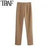 TRAF Femmes Mode avec couture Détail Pantalon droit Vintage Taille haute Zipper Fly Office Wear Femme Pantalon Mujer 210915
