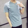 Color Solid Mens Summer Tops Tshirts Single Button Design Hommes Short Sleeve Soft Tees