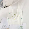 Cute Sweet Knitted Summer Women Tank Tops Casual Floral Embroidery Sleeveless Lady Crop Top W128 210526