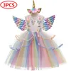 Robe de noël pour filles princesse formelle pétales enfants Vestidos enfants licorne fête fille vêtements Cosplay Costume 210508