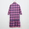 Casual jurken chique Korea -stijl losse midi jurk vrouw lange mouw afslaan kraag shirt geplooide pocket pocket plaid flanel