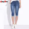 Garemay Plus Size Skinny Capris Dżinsy Kobieta Kobieta Stretch Długość Kolana Dżinsowe Spodenki Spodnie Kobiety Z Wysoką Talią Latem 210708