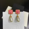 Brand Yellow Gold Color Fashion Jewelery Woman Pearls Earrings Pink Party High Quality Water Drop Studing Jewelry 2106164548130