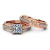 Luxus Weibliche Kristall Zirkon Hochzeit Ring Set 18KT Rose Gold Gefüllt Mode Schmuck Versprechen Verlobung Ringe Für Frauen Band