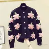 Women's Three-Dimensional Flower Embroidered Sweater Autumn Winter Loose Vintage Handmade Crochet Knitted Sweaters 210428