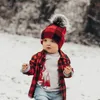 Winter Grid Crochet Beanie Hat Warm Knitting Tuque with Big Fur Pom Ball Kids Baby Women Men Plaid Skull Caps Thick Ski Headwears M3822