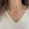 Pendant Necklaces Fashion Colorful Painting Heart Gold Necklace For Women Girl Geometric Metal Thick Chain Party Couple