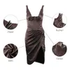 Karlofea Female Summer Stretchy Satin Corset Dress Chic Slit Draped Midi Festival Clothing Sexy V Neck Club Party es 210623