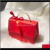 Gift Wrap Event Festive Party Solid Color Candy Boxes With Ribbon Portable Small Paper Box Red Marry Supplies6126456